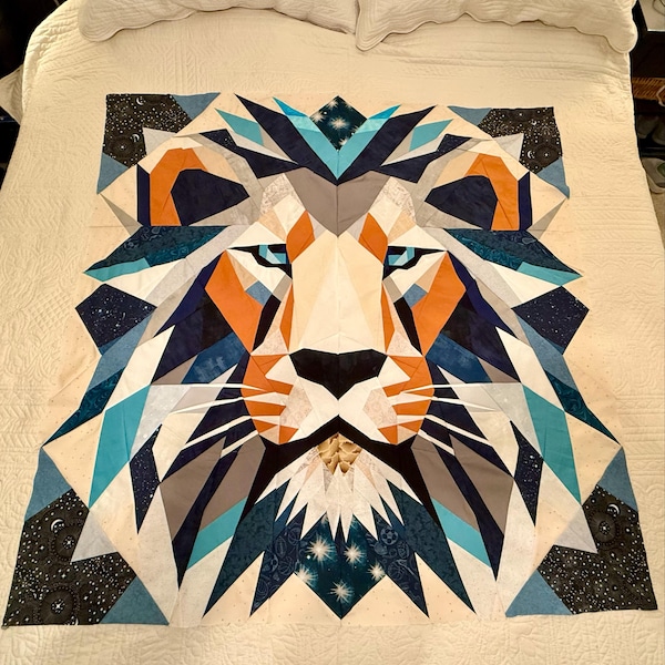 Lion FPP Quilt Pattern: Modern FPP • Animal Patchwork Quilt Block • FPP ...
