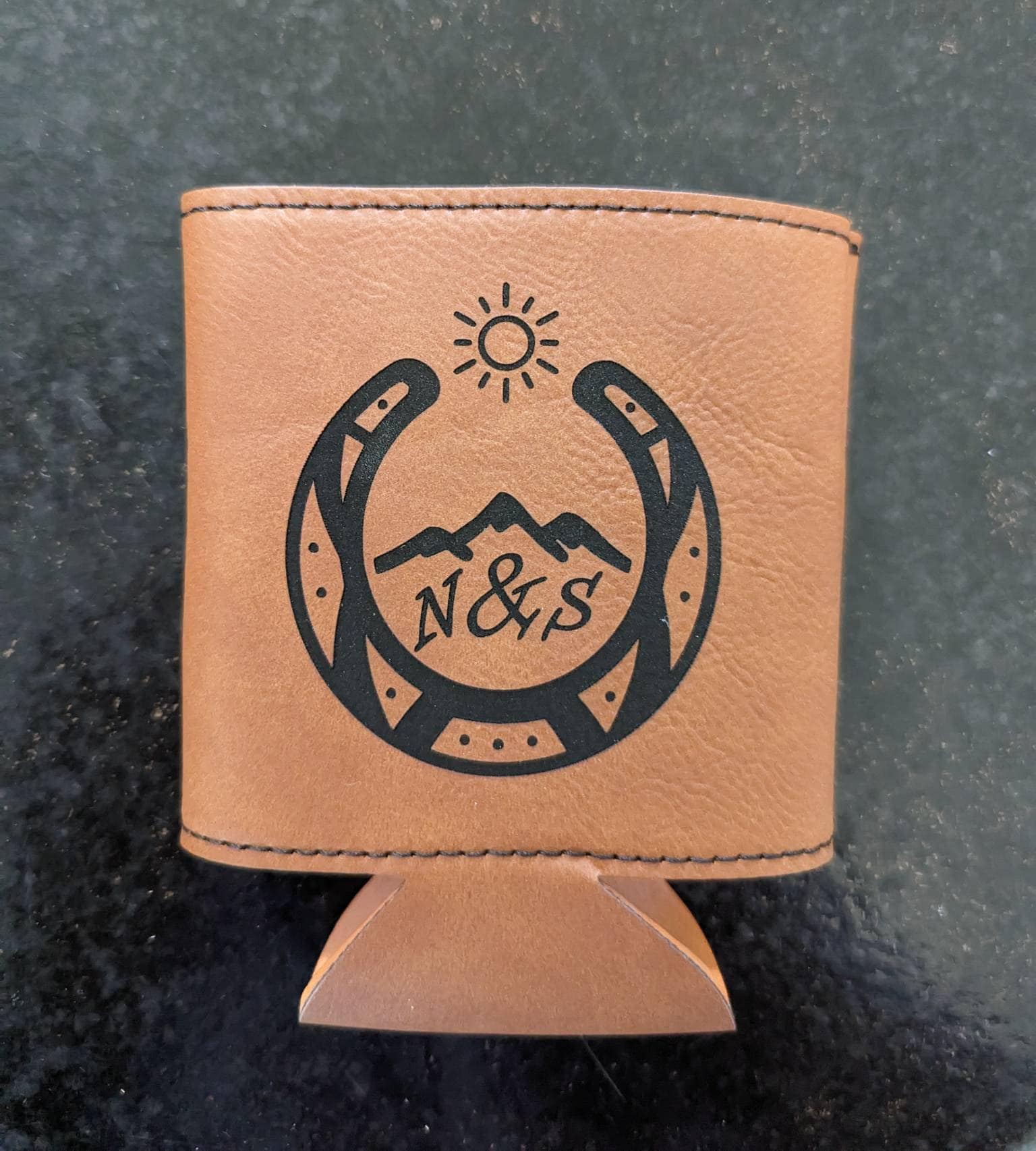Customer photo of Custom Logo Engraved Leatherette Beverage Holder from Nick