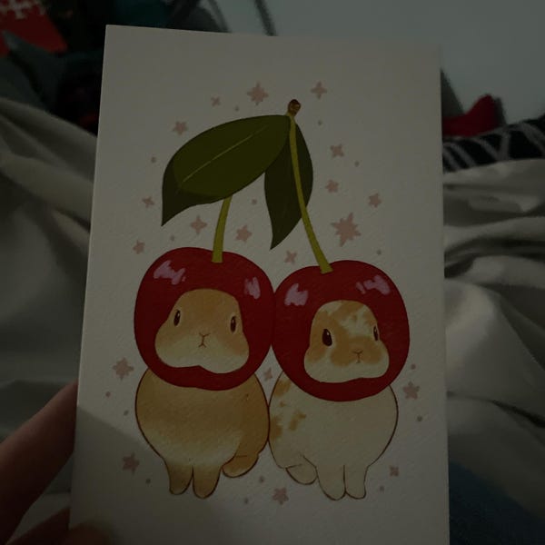 Cherry Bunny 4 X 6 Art Print, Kawaii Rabbit Illustration - Etsy
