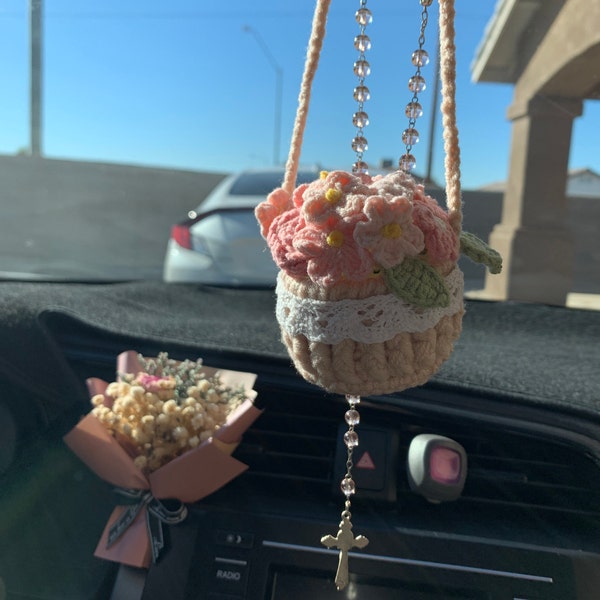 Rumyve Car Interior Mirrors - 2 Packs Rose Flower Pearl Car Mirror Hanging Charms With Cross, Silver - View #10