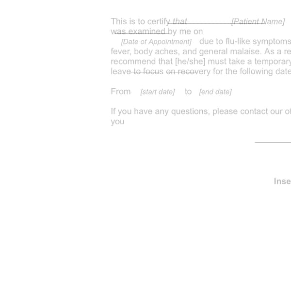 Fillable Doctor's Excuse Note for Flu/fever (word, PDF) - Etsy