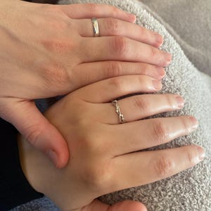 His and Hers Matching Wedding Ring, Plain Engagement Band, Twig Matching Band Couple Diamond Promise Ring Set White gold Platinum Men's Band