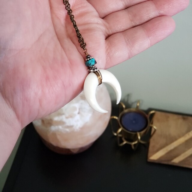 Moon Necklace, Crescent Moon Pendant, Wood, Bone, Black Horn Moon Necklace, Crescent Moon Pendant, Wood, Bone, Black Horn
