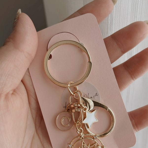 Girly Dangle Keychain Custom Initial With Flower-star-cherry-envelope ...