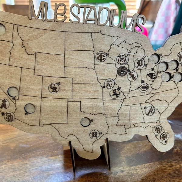 Baseball Stadium Tracker, Handcrafted Travel Map With Ballpark Blueprint Pieces, Personalized ...