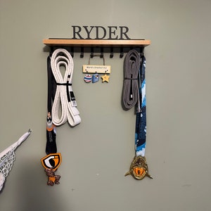 Goutoports Custom Medal Hanger Display With Trophy Shelf - Holds 70+ Medals, Personalized Text/Graphics