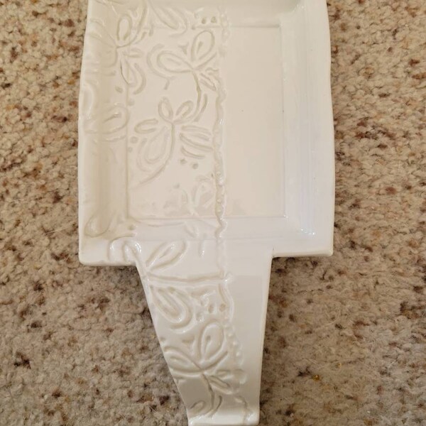 Pottery Spoon Rest / Square Spoon Holder / Stamped Ceramic Spoon Rest ...