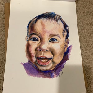 Framed Original Oil Pastel Portrait Art with Matt 198365 of 365 Project 2017-7x7 in 9.5x9.5 frame