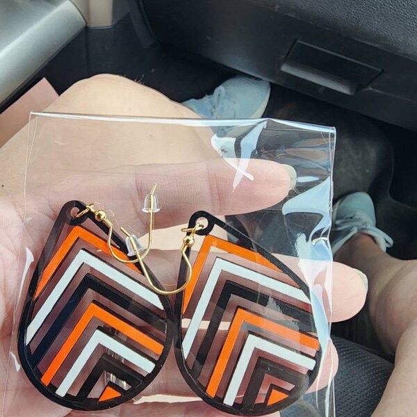 Football Checkered Orange and White Earrings- 110425br main image 1