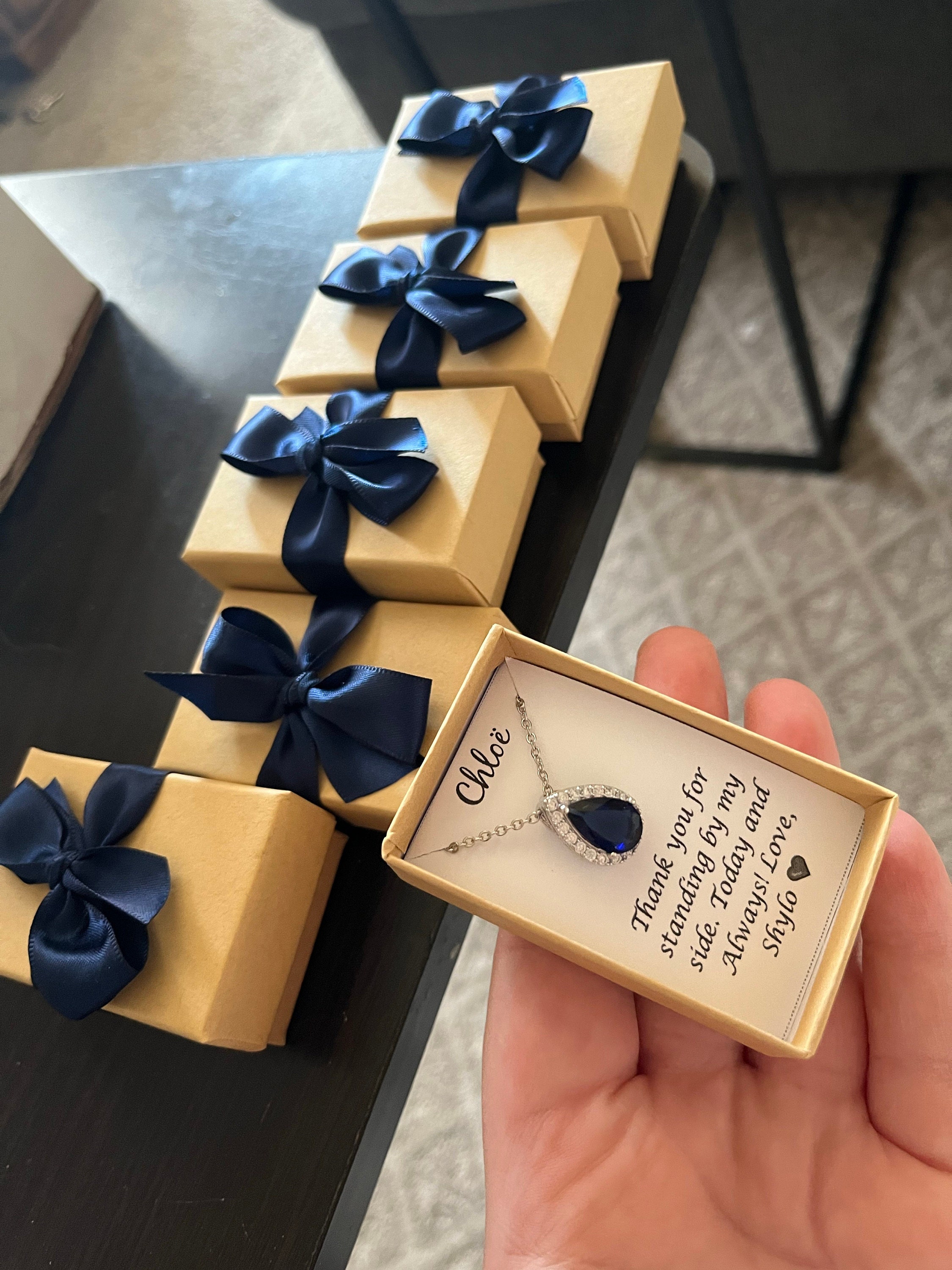 Bridal party bracelet earrings set Navy tear drop cubic zirconia earrings, Blue bridesmaid gift set, Navy blue earrings XY1