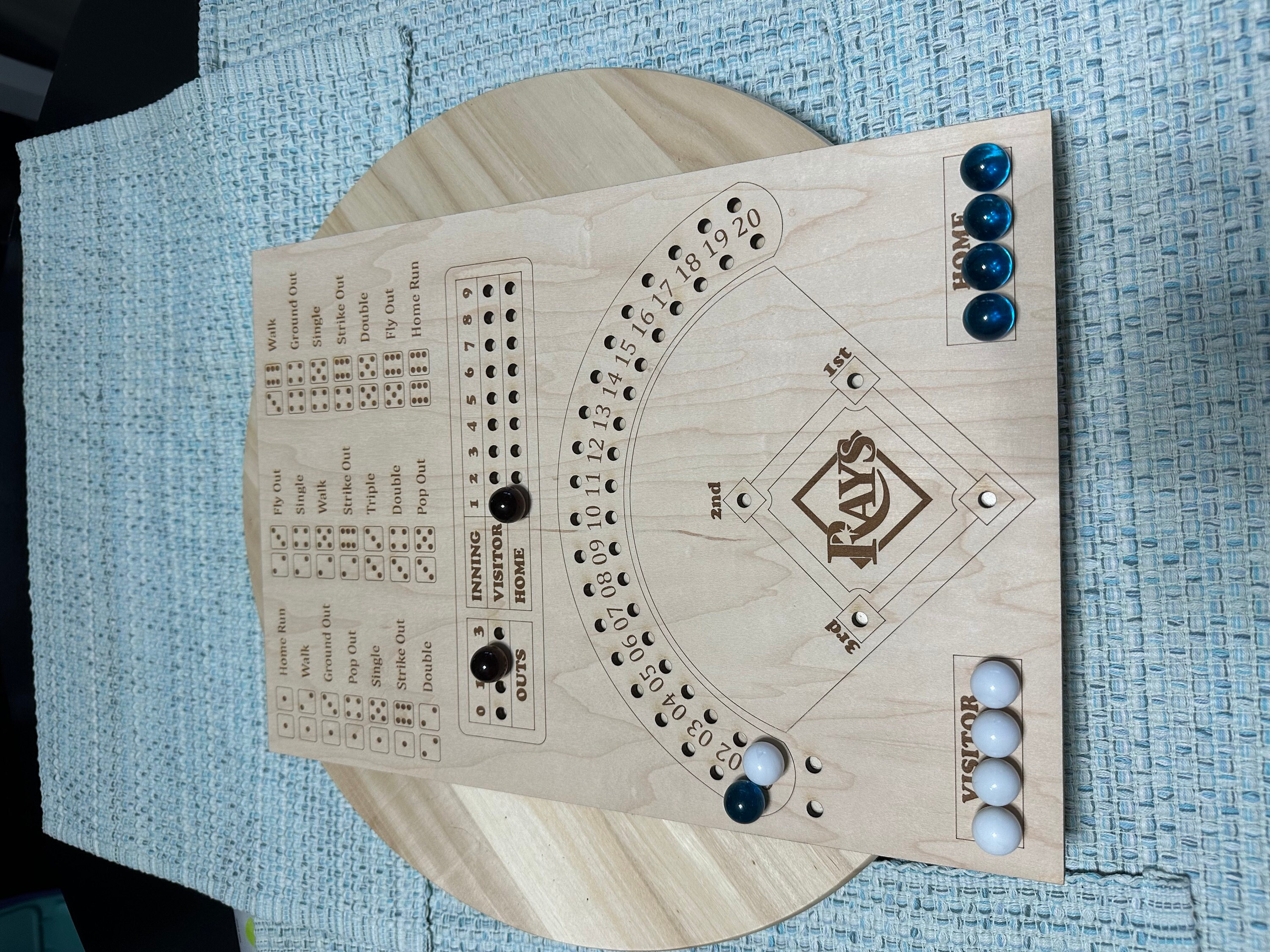 Custom Baseball Board Game Dice Baseball Game Night Family Fun Board Game Baseball Dice Board Game Dice and Pegs Baseball Game Wood Baseball