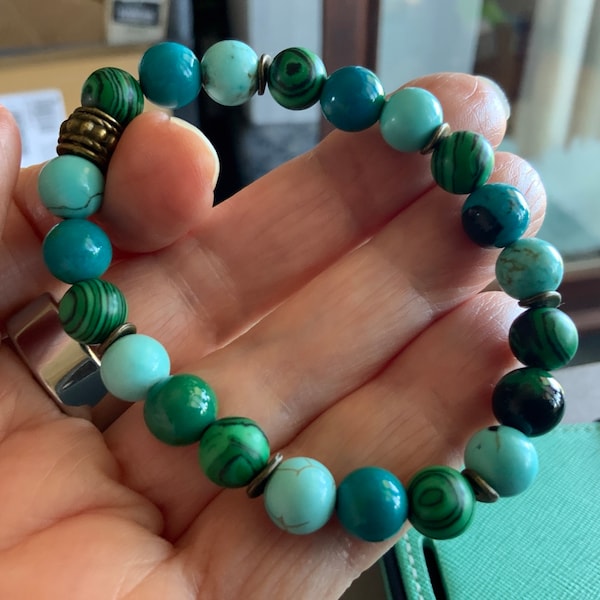 Bracelet Perles Angélite, Malachite, Turquoise, Chrysocolle - 8mm - Neuf Avec étiquettes