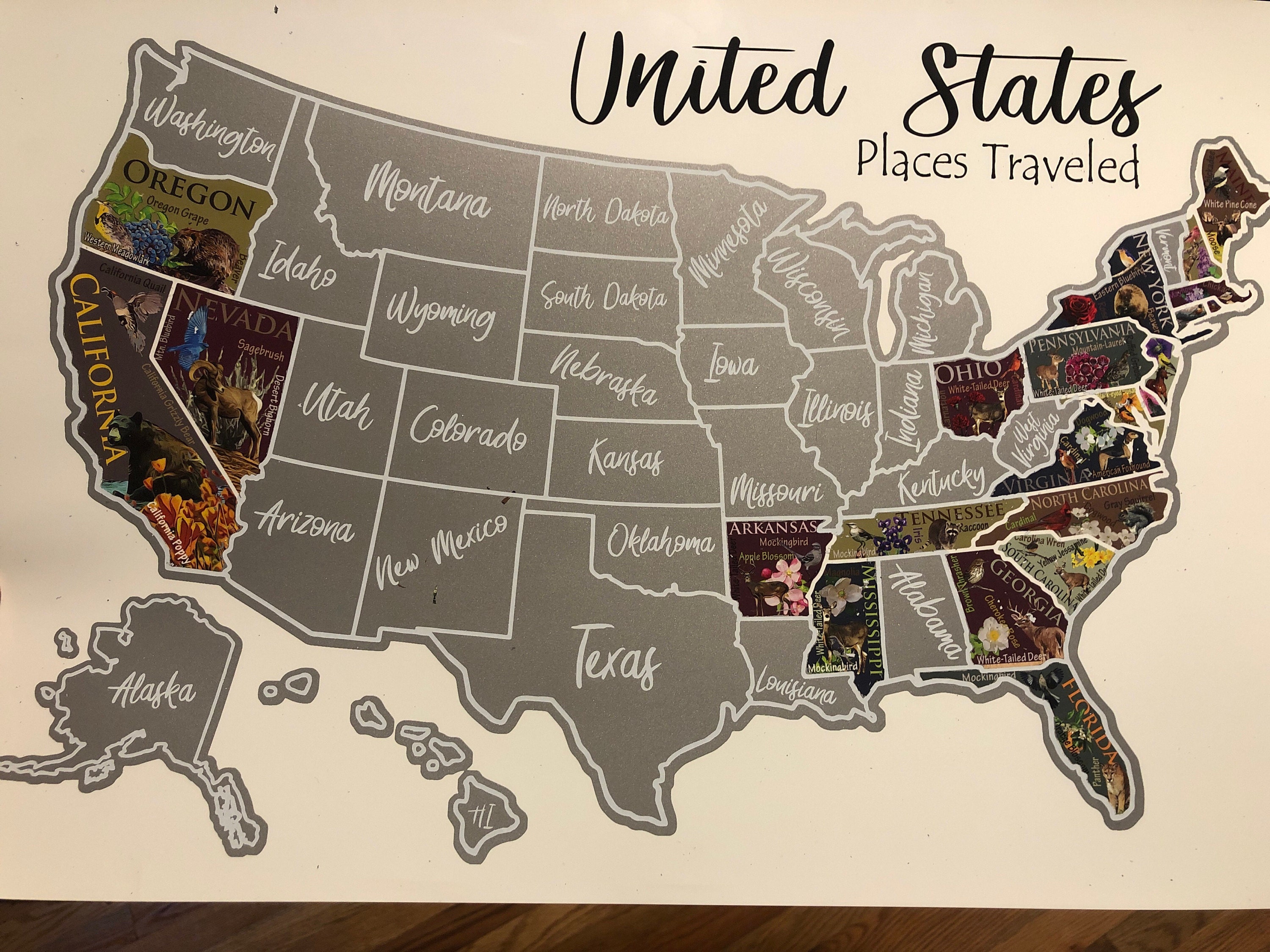 USA Scratch Off Map; State Symbols map; United States Poster; Educational travel scratch off poster; Places Traveled Map; Scratch off poster
