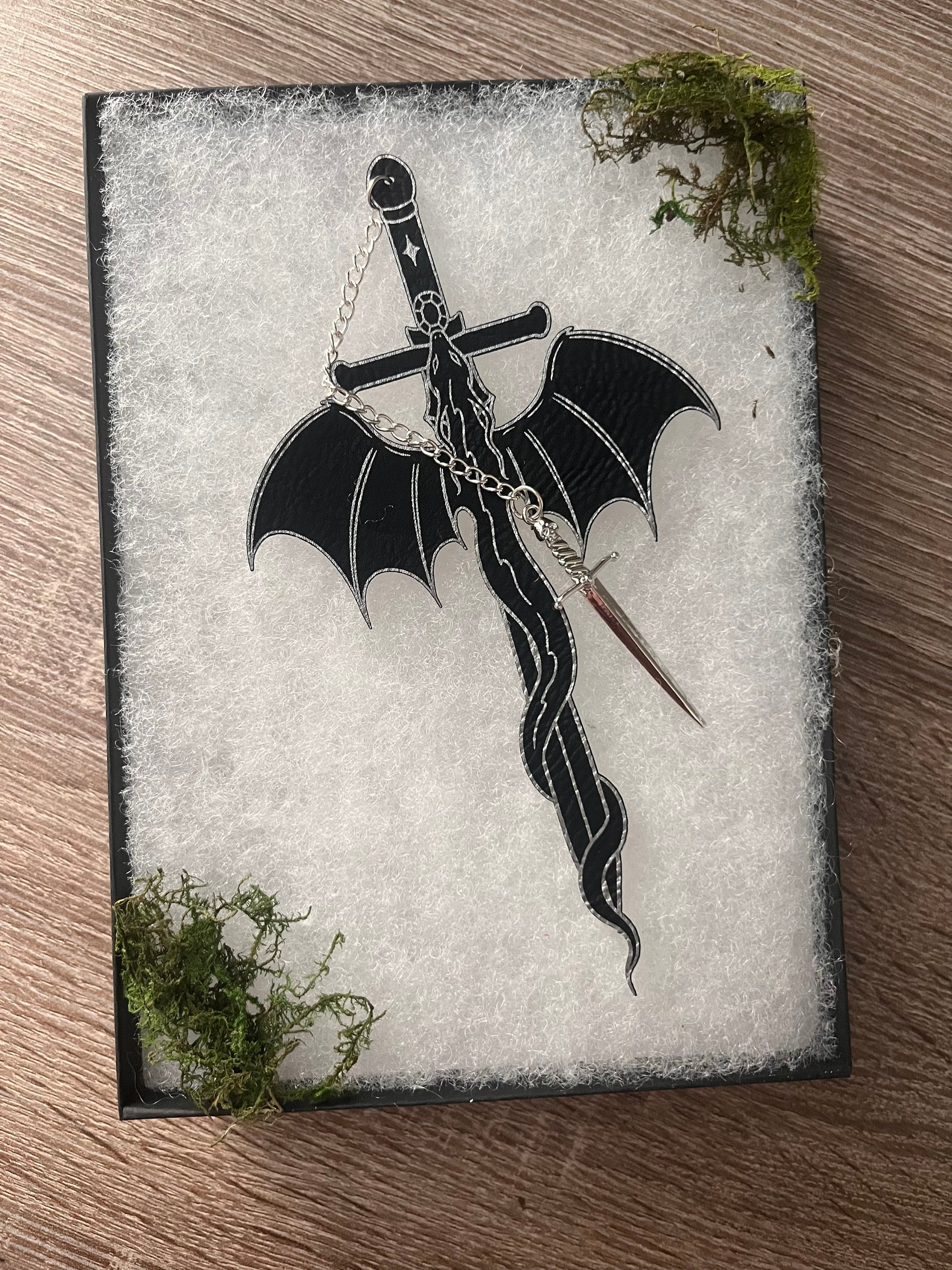 Dragon Sword Faux Leather Bookmark, Fantasy Bookmark, Elven-Inspired Bookmark, Gift for Readers, Elf Fairy Faerie Fae, Dragon Gift