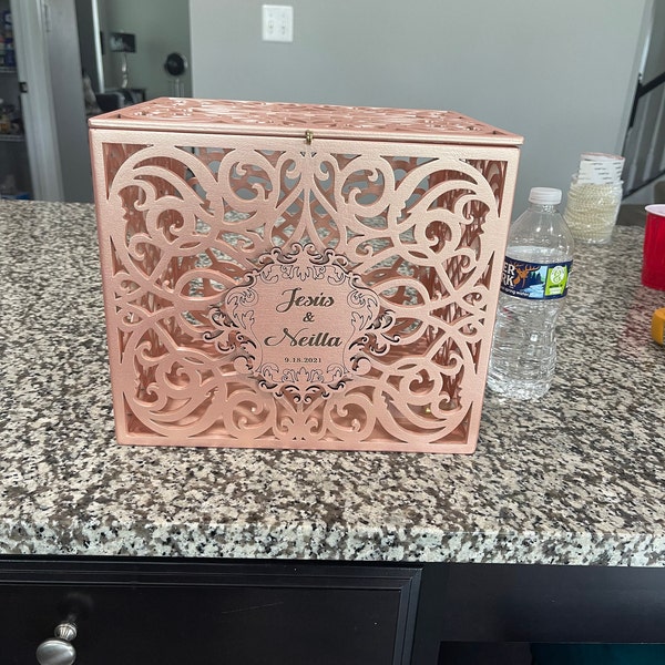 Personalized Wedding Card Box With Slot Lock Wedding Money Box Rustic ...