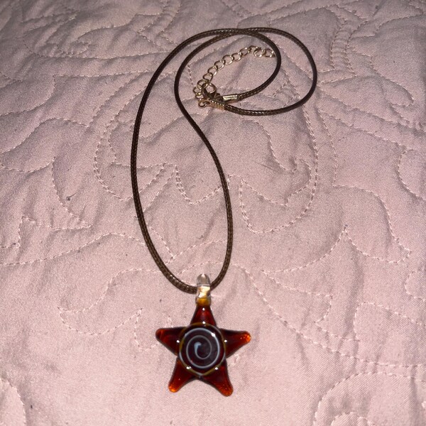Pendentif Murano Rectangulaire Orange - Bijou Occasion - Verre Soufflé Artisanal