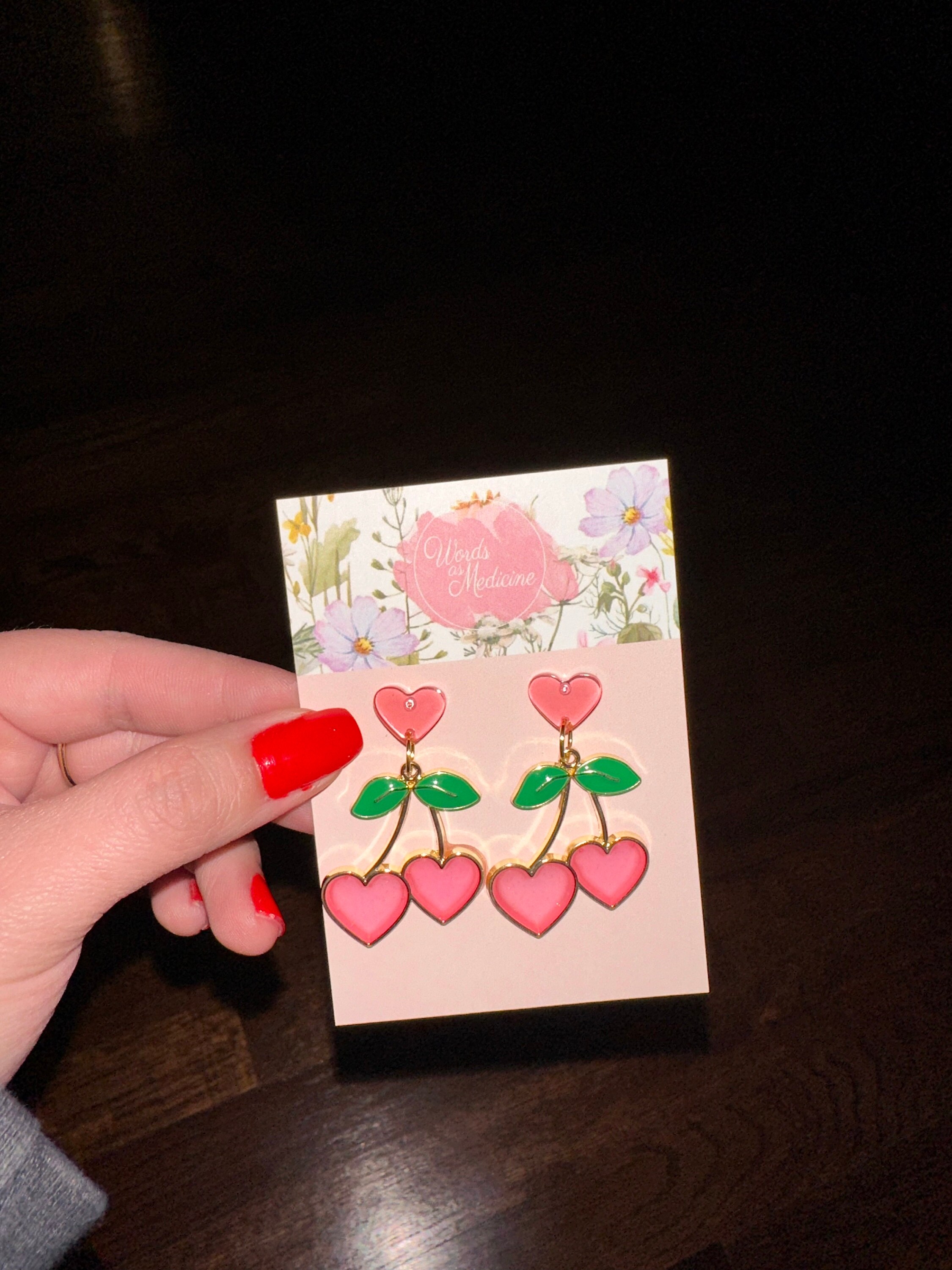 Sparkly Pink Cherry Heart Retro Kitsch Pin Up Valentines Day Earrings
