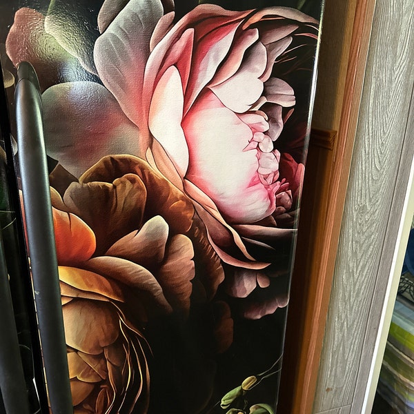 Floral Fridge Wrap Vintage Refrigerator Wrap Vinyl Side by Side Black ...