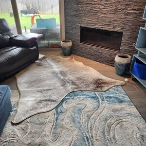 Cowhide Rug Metallic Turquoise on Off-white - Etsy