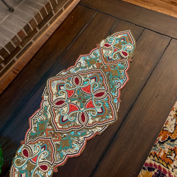 Handmade Table Runner, Luxury Beaded Runner, Centerpiece Multicolor ...