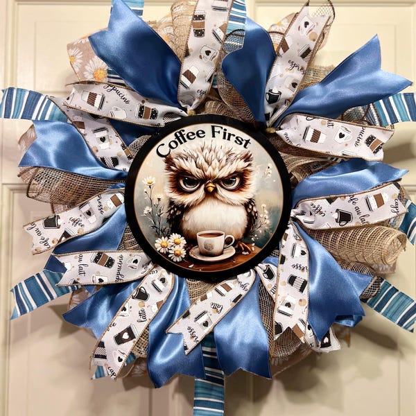 Grumpy Owl Wreath Sign, Coffee Wreath Sign, Owl Wreath Sign, Wreath ...