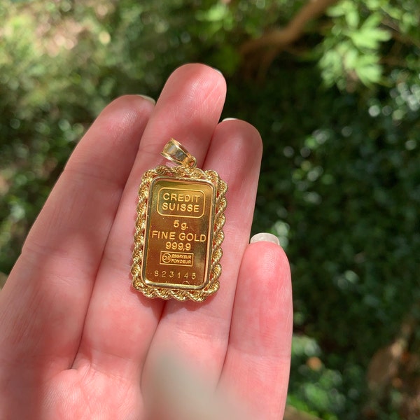 14K Pretty Yellow Gold Rope Chain Frame for 5 Gram Pamp/credit Suisse ...