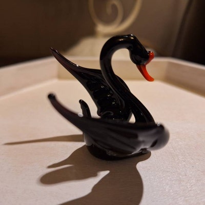 Glass Miniature Swan Pair- Black with Orange Beaks