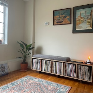 Vinyl LP Storage Bench Lo fi Edition With Mid Century Modern
