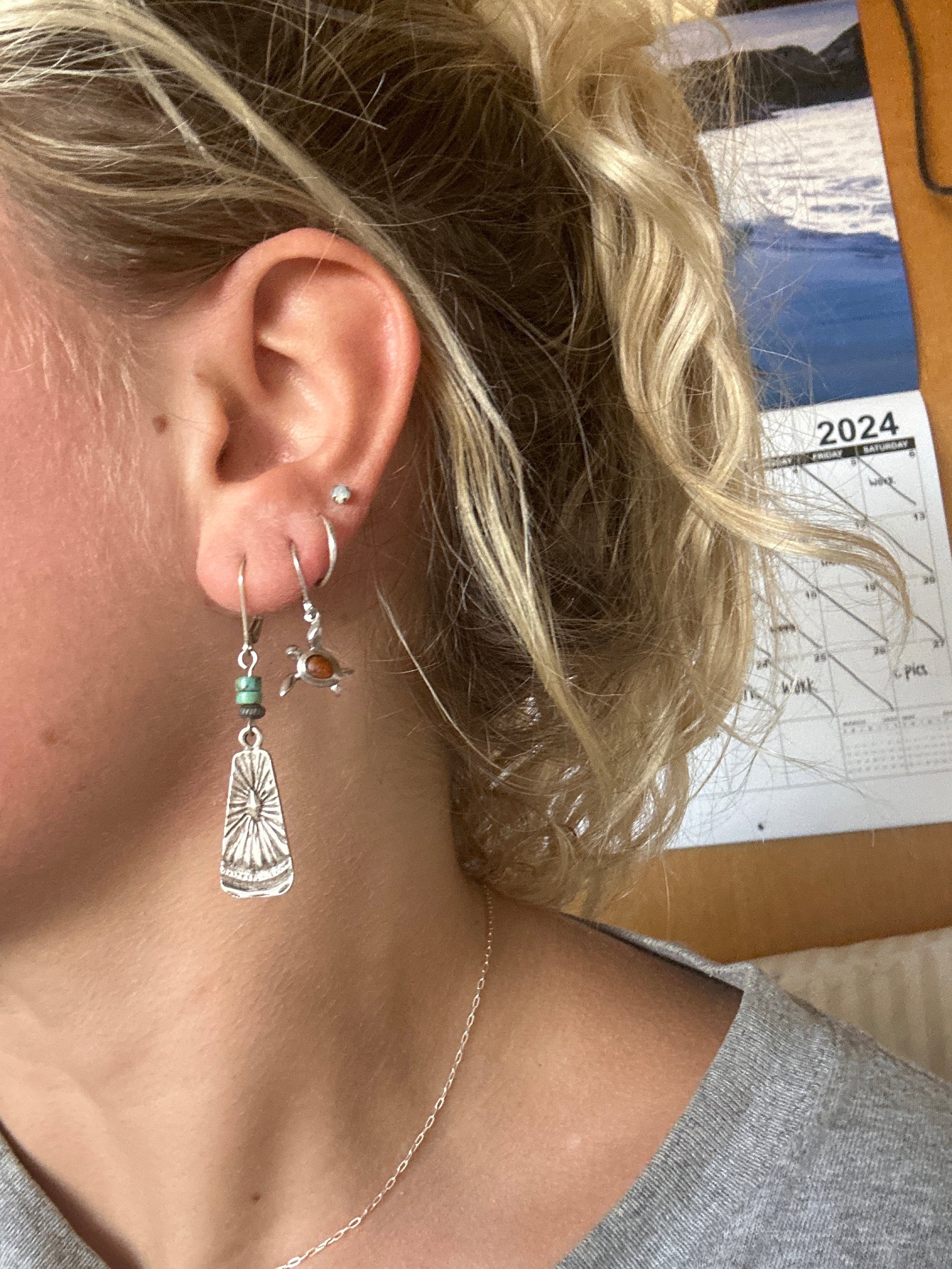 Silver Genuine Turquoise Earrings Dangle Earrings Boho Earrings Drop earrings Boho jewelry Stone Earrings Bohemian earrings Gift For women