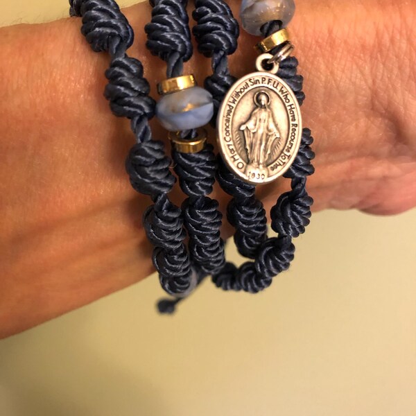 STELLA MARIS Star of the Sea Knotted Rosay Handmade Rope Rosary Twine ...