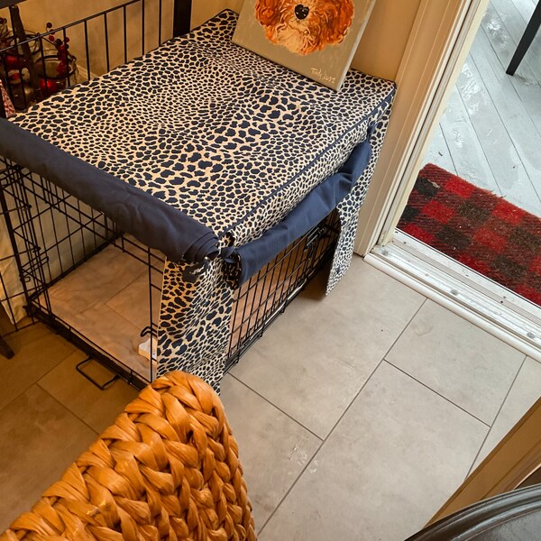 Picture of Indigo Blue With Leopard Print Dog Crate Cover- Designer - Etsy