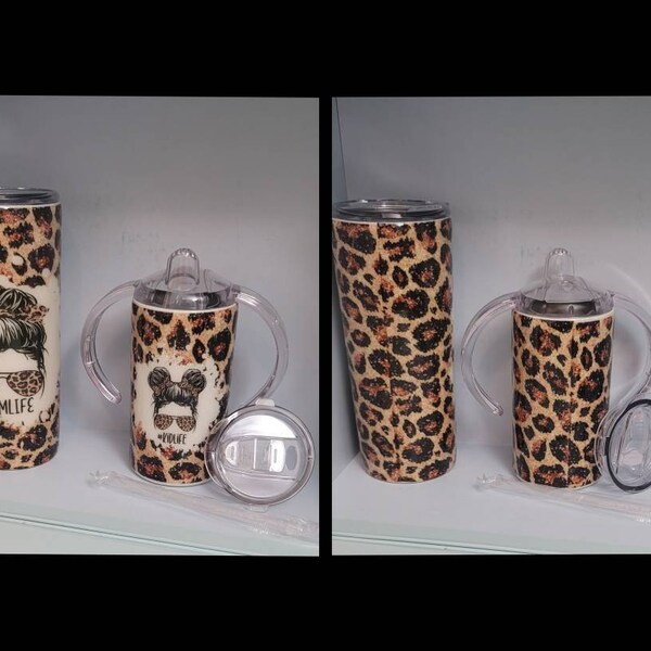 20 OZ Glitter Leopard Mom Life Messy Bun Skinny Tumbler Design ...