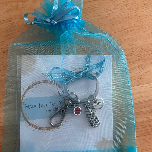 Pineapple Keychain, Personalized Pineapple Initial Charm Keychain ...