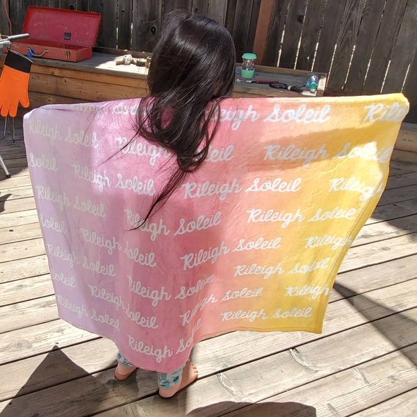 Rainbow Plush Minky Personalized Baby Name Blanket pink ombre OnenOnlyGifts