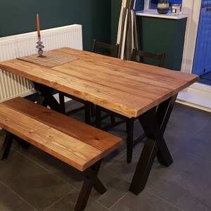 Live Edge Dining Table and Bench Industrial Reclaimed Chunky Oak Waney ...