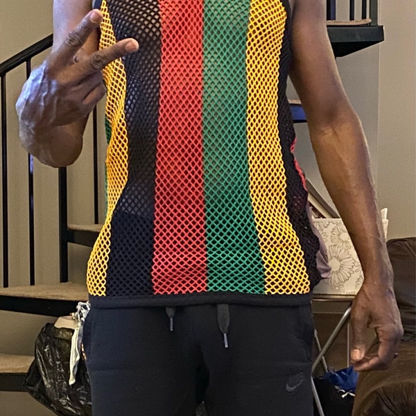 Fishnet Rasta Rasta String Mesh Vest Fishnet Fitted Striped Black - Etsy