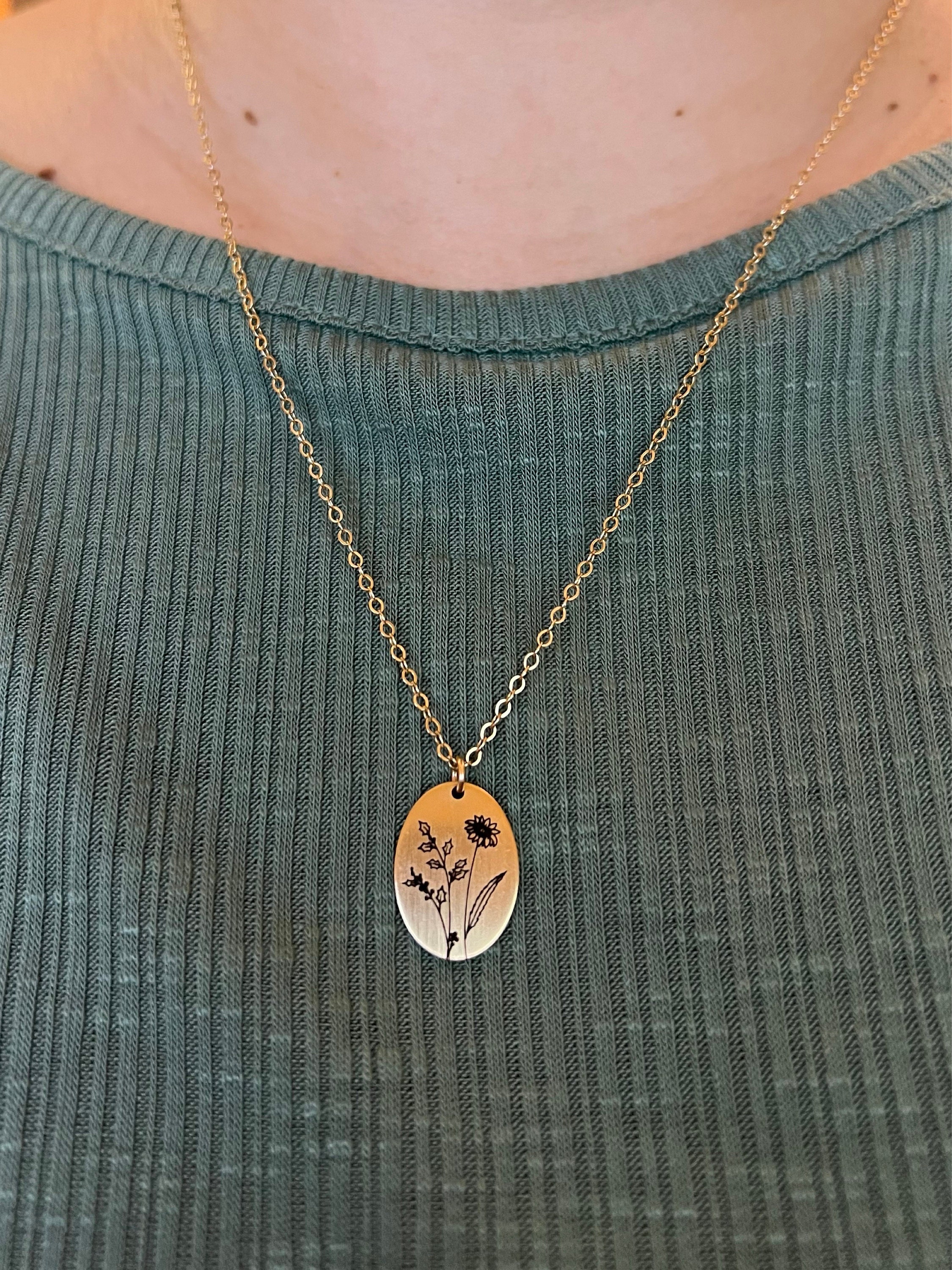 Multi Birth Flower Necklace • Flower Necklace • Floral Pendant Necklace • Mother&#39;s Day Gift • Gift for Mom • Flower Birth Month Oval BFL