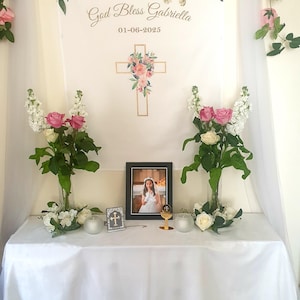Fondale In Tessuto Per Prima Comunione 'Mi Primera Comunión' – Sfondo Fotografico 210x150 Cm, Con Calice E Colombe, Per Decorazioni Feste