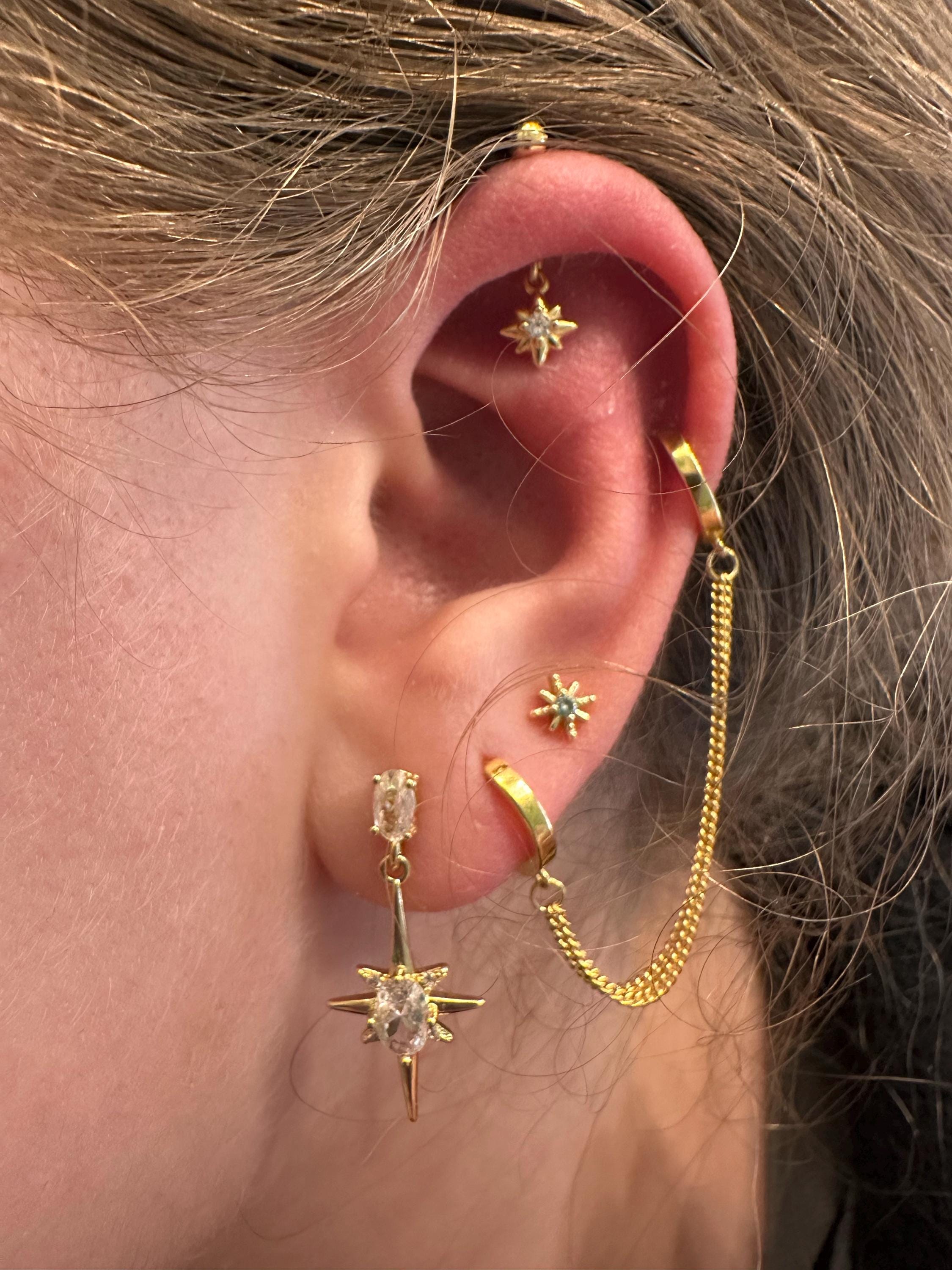 S925 Hexagram Helix Earring Stud, 18g Helix Piercing Jewelry, 6.5mm Cartilage Stud, Vertical Helix Ring, Tagus Helix Dangle Earring Stud