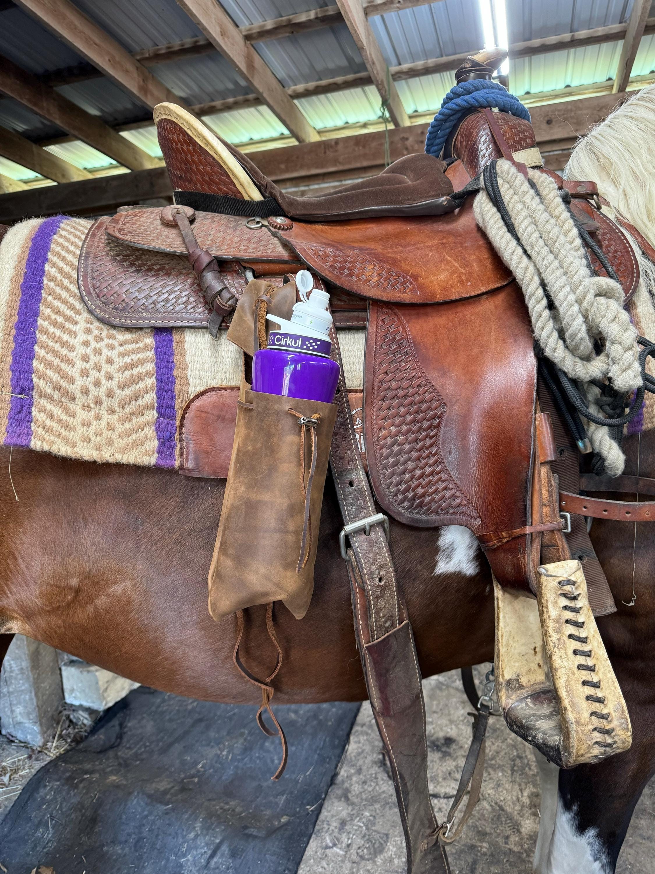 Leather Saddle Drink Holder, Saddle Phone Holder for Cowboys, Trailer Riders, Ranchers, Rodeos, Saddle Clubs, Cowgirl Gear, Horseback Riding