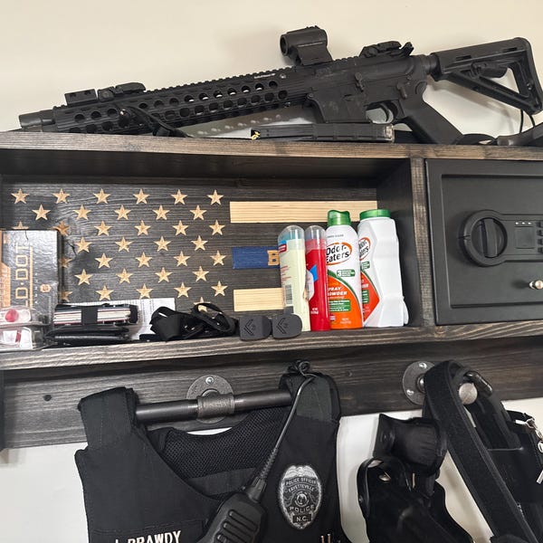Police Duty Gear Rack With Lockbox Safe + FREE Metal Miranda Card ...