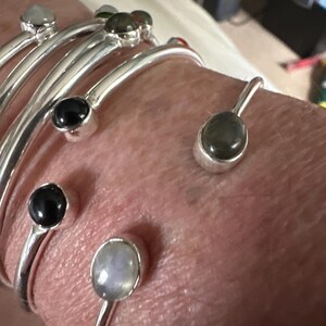 Labradorite Moonstone Bangle: Adjustable Sterling Silver Bracelet