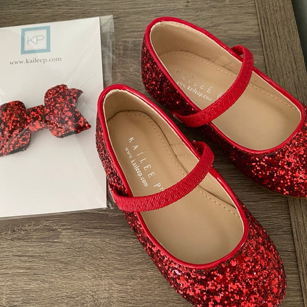 Red Rock Glitter Mary Jane Flats - for Flower Girls, Holiday Shoes ...