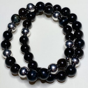 thumbnail image 2 of Natural 4/6/8/10mm Black Rainbow Eye Obsidian Gemstone Round Loose Beads AAA - Glossy Finish 2 of 6
