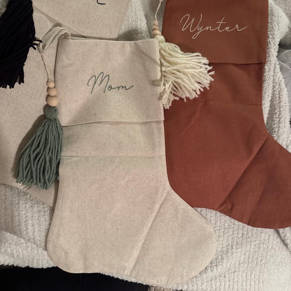 Personalized Linen Christmas Stocking, Neutral Christmas, Minimalist