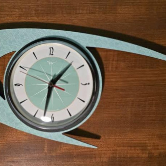 Atomic Boomerang Wall Clock: Mid-century Modern Mint Green Decor