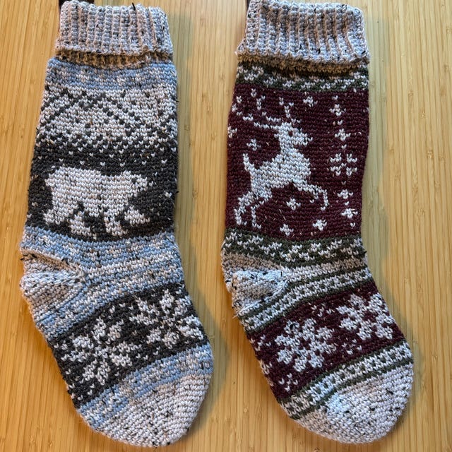 A customer's finished Polar Bear Stroll Stocking Crochet Pattern