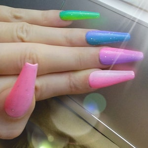 Sparkly Ombre Coffin Nails Press on Nails rainbow Nails - Etsy