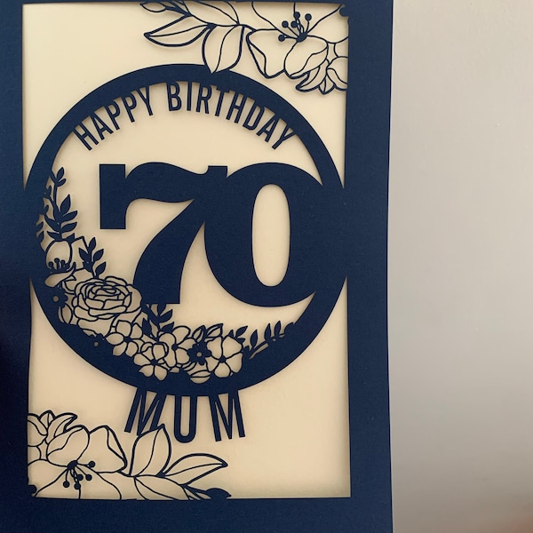 Personalised 70th Birthday Card Papercut Floral Design Card for Her 70 ...