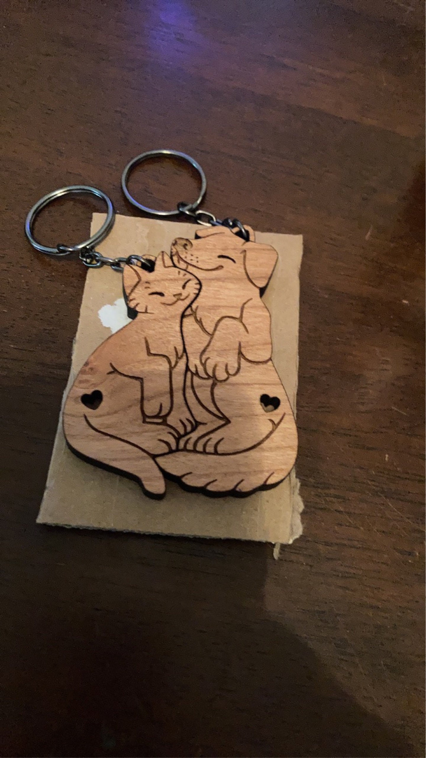 Dog and Cat Couple Keychains - Friendship or Relationship matching wooden keychain set